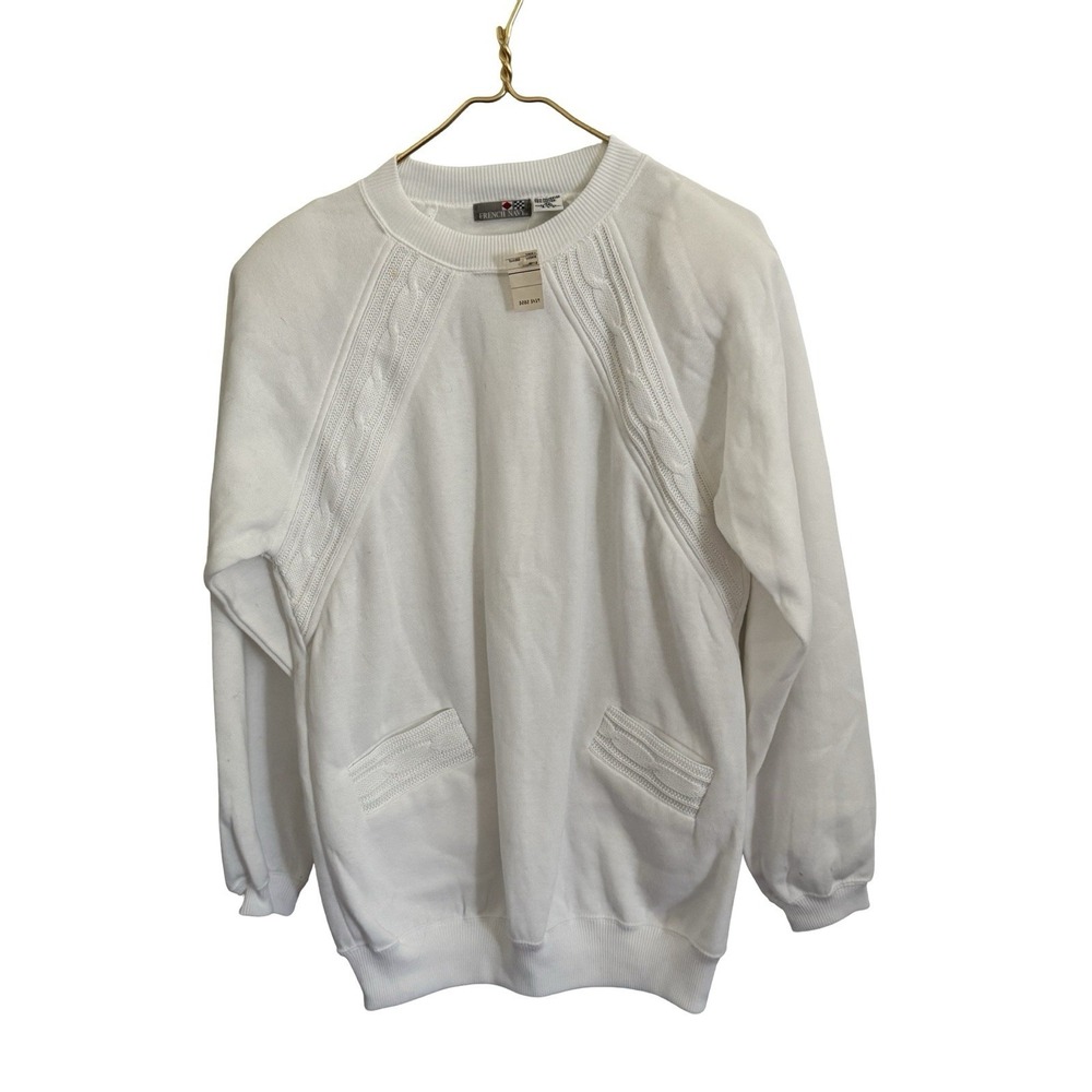 Vintage French Navy White crewneck sweatshirt cableknit accents‎ tunic sz M NEW